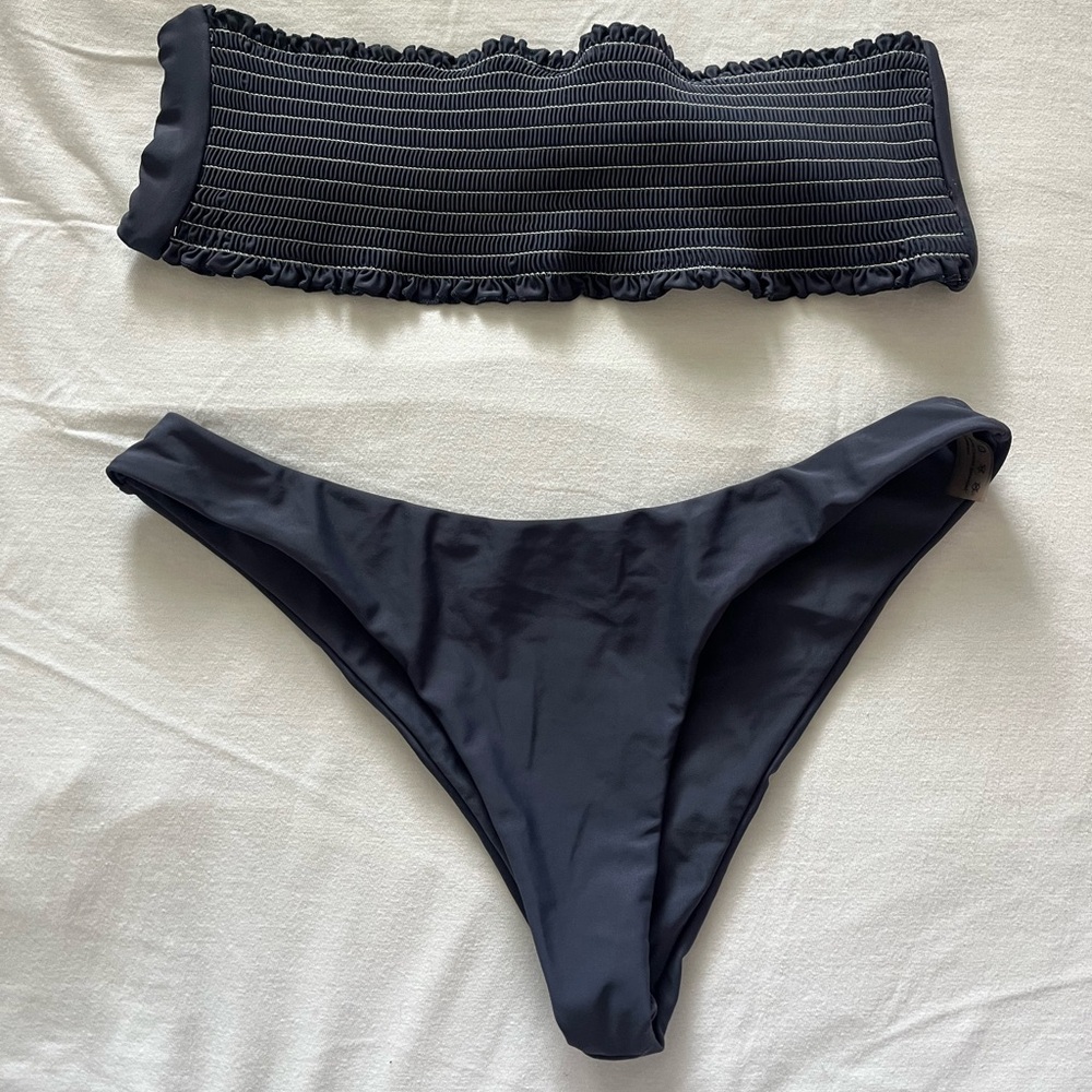 Navy Strapless Bikini Set